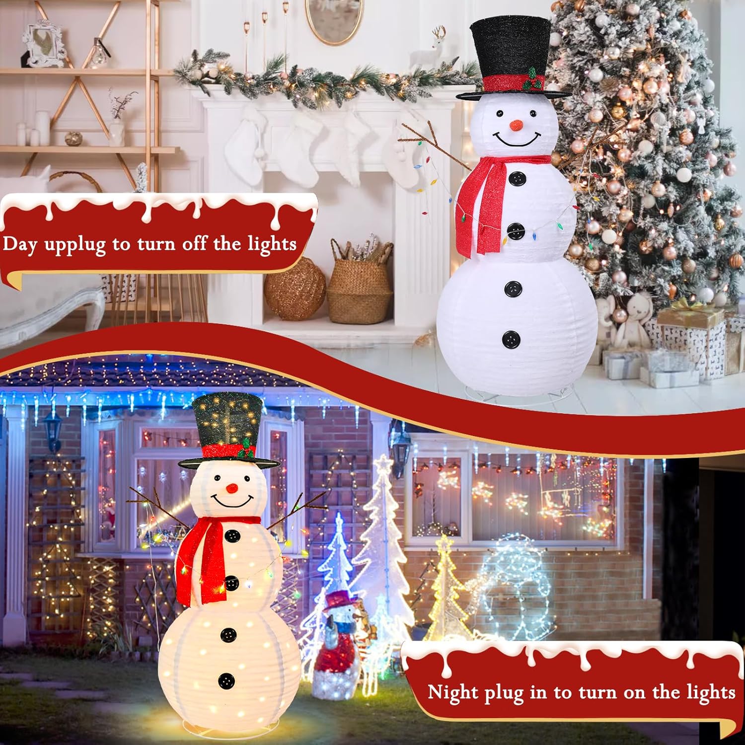 5 FT Lighted Christmas Snowmen Outdoor Decorations with 100 Warm White LED Lights Pre-lit 3D Glittered Snowmen for Lawn Yard Garden Yard Xmas Decor