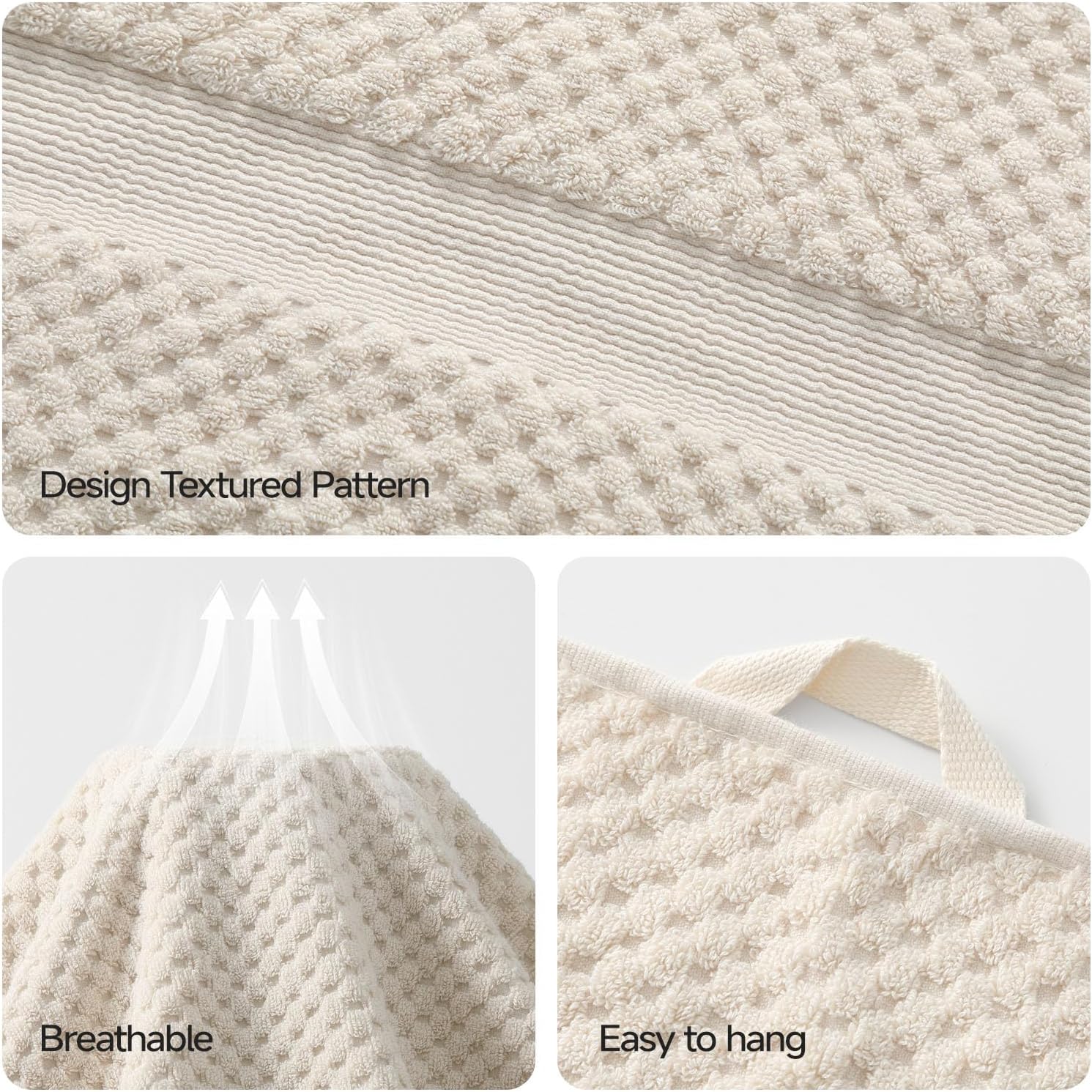 ecolook 6-Piece Towel Set, 100% Cotton | Soft, Highly Absorbent & Quick Dry, 2 Bath, 2 Hand, 2 Face Towels for Bathroom, Spa & Gym, Beige