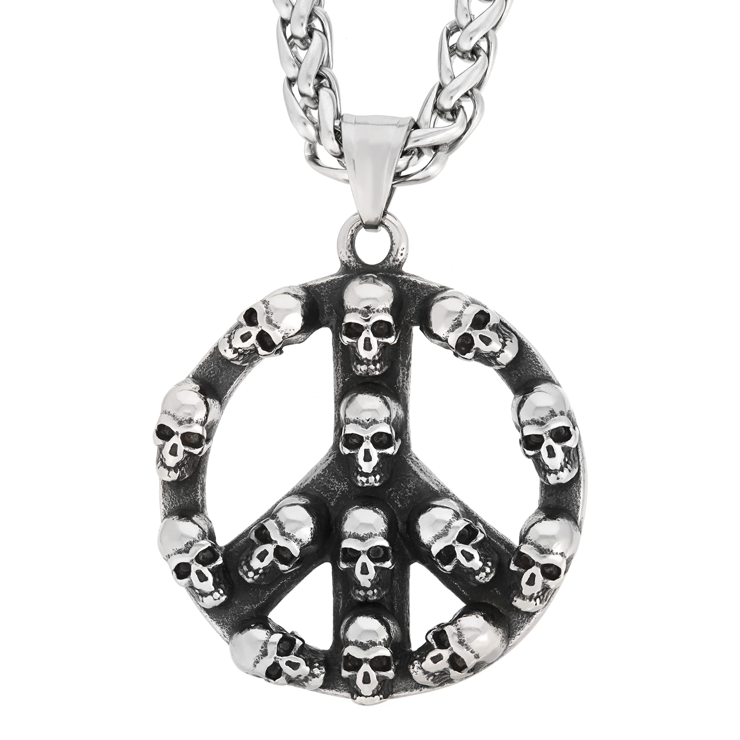 GungneerGungneer Skull Hippie Peace Symbol Pendant Keel Chain Necklace Rock Biker Accessory Steampunk Jewelry for Mens Womens