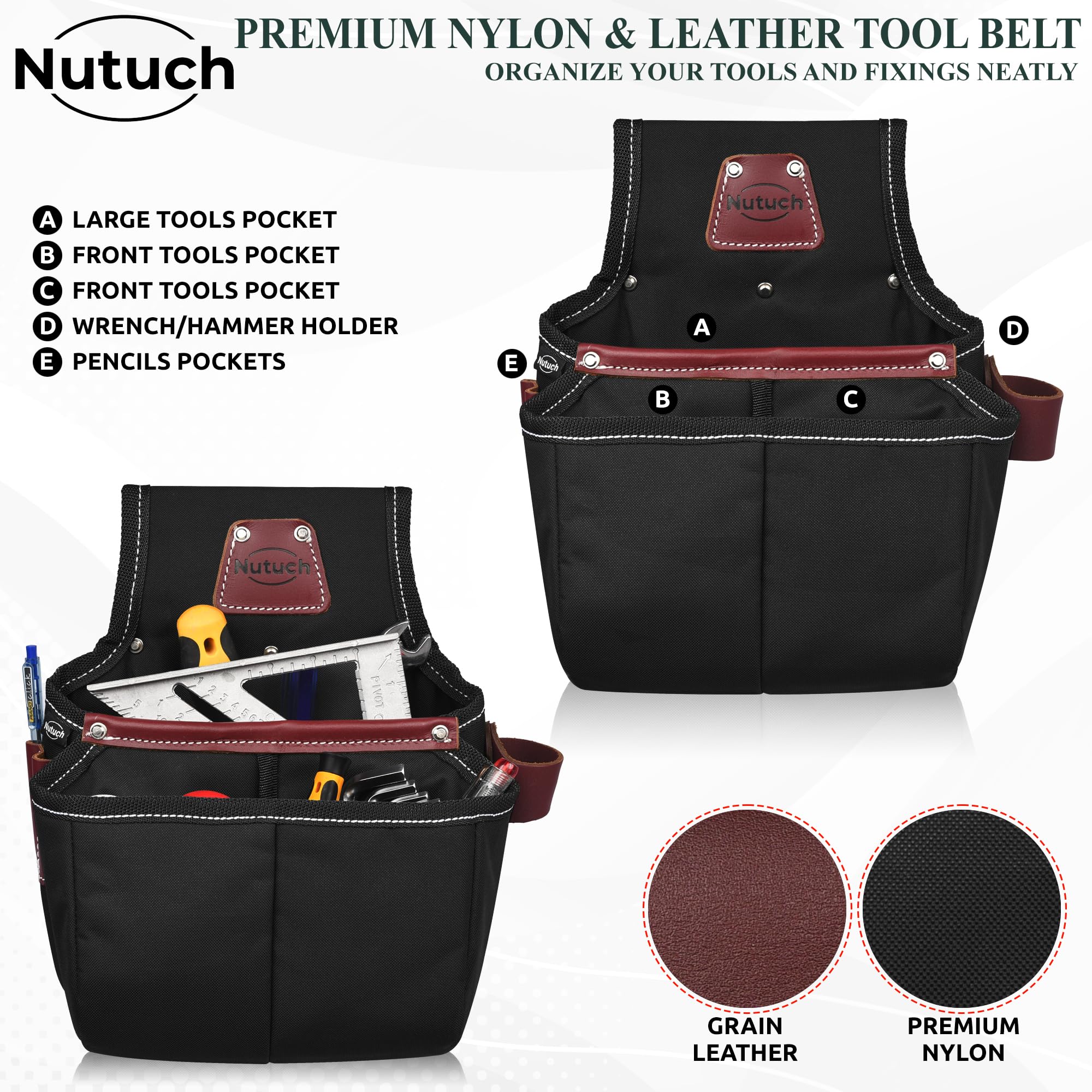 Cinturón de herramientas de nailon y cuero, bolsa de herramientas de nailon, carpintero, construcción, enmarcadores, cinturones de herramientas para electricistas, bolsas de herramientas para