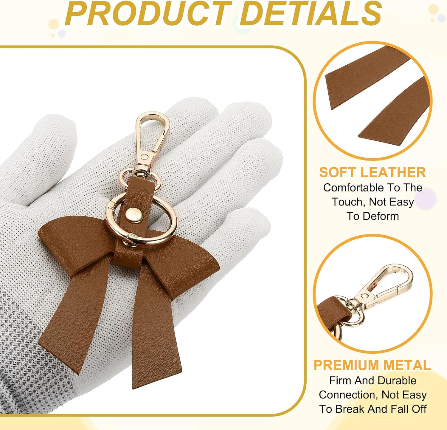 PATIKIL PU Leather Bow Keychain, Cute Bow Key Ring for Bag Purse Handbag Pendant Car Key Accessory - Image 3
