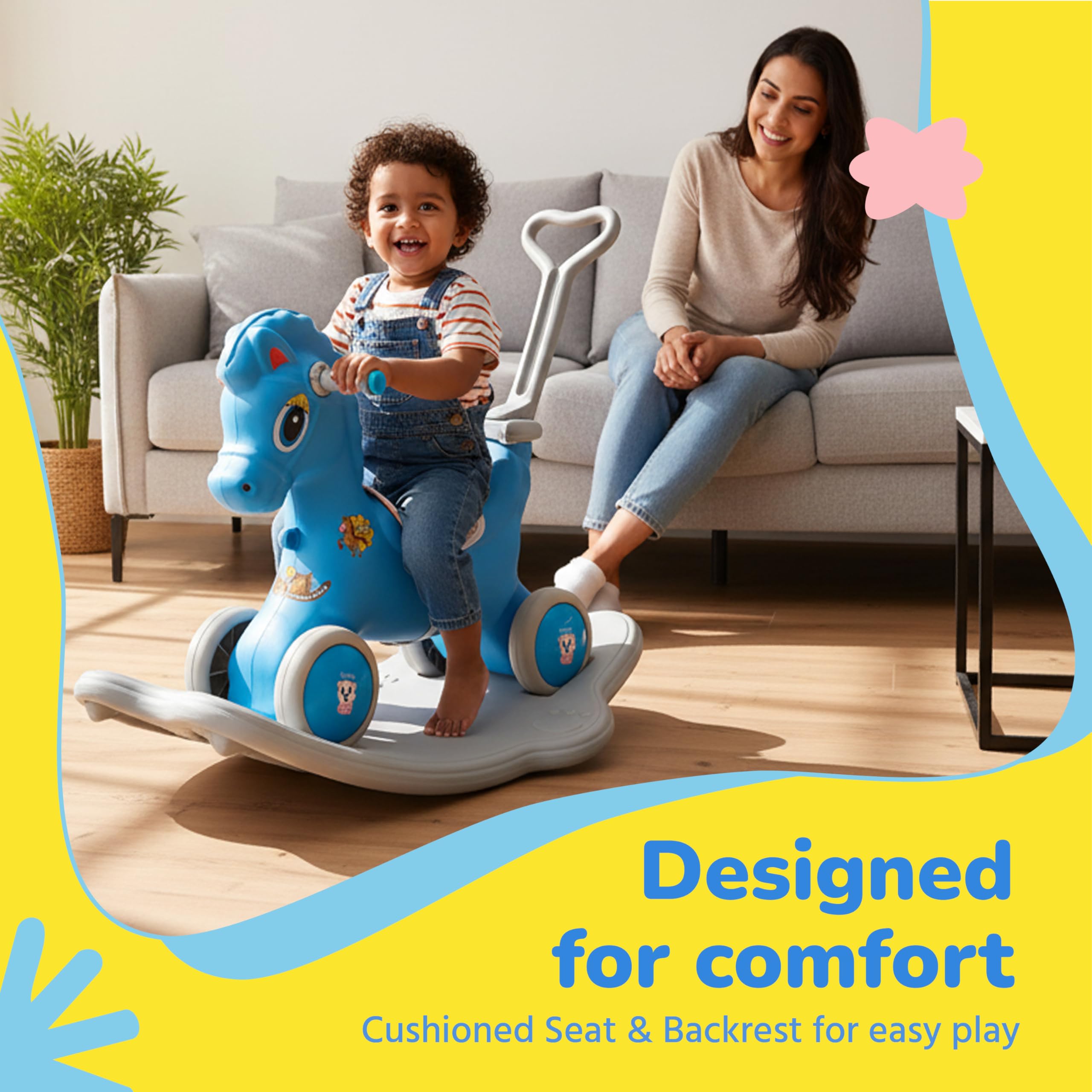 Lifelong 3-in-1 Horse Ride On for Kids 1-5 Years | Balance, Rock & Ride Modes with Safety Belt & Backrest | Parental Handle, Wide Anti-Slip Base | Non-Toxic PE Body Toy (LLCRK02) — Amazon image 6