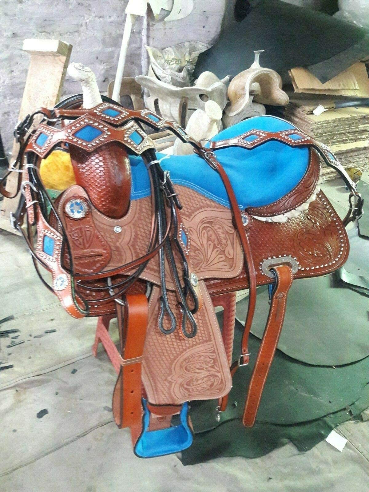 Equestrian Universe Western Barrel Racing Sella con testa e collare per seno abbinato