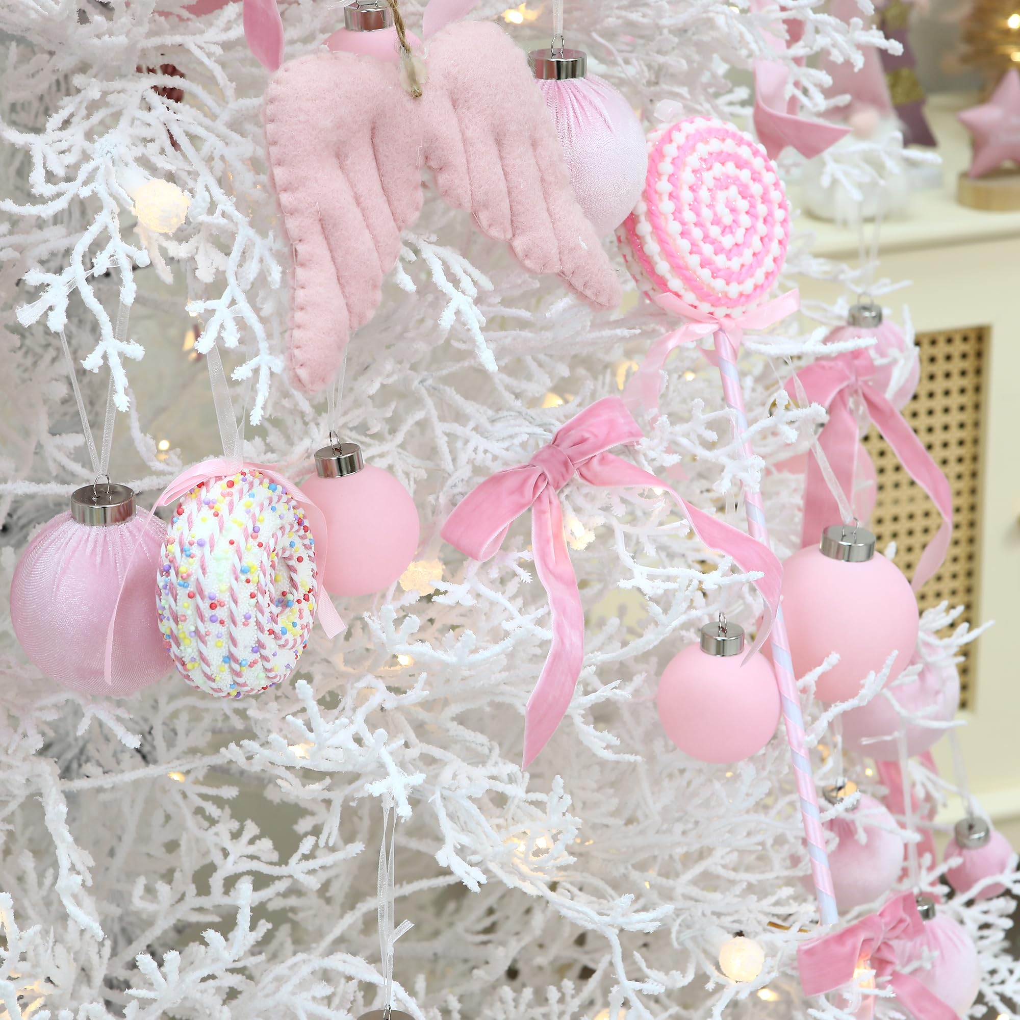 Sea Team 25 Boules Noël Velours incassables 60mm Rose | Boules en velours incassable, parfaites pour arbre, couronne, guirlande. Idéales pour Noël, mariage, fête.