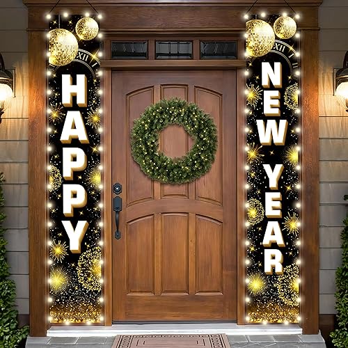 Miniatura 11 de KatchOn, Cartel extragrande para puerta de feliz año nuevo, 72 x 12 pulgadas, letrero de porche para decoraciones de Año Nuevo 2026, suministros de