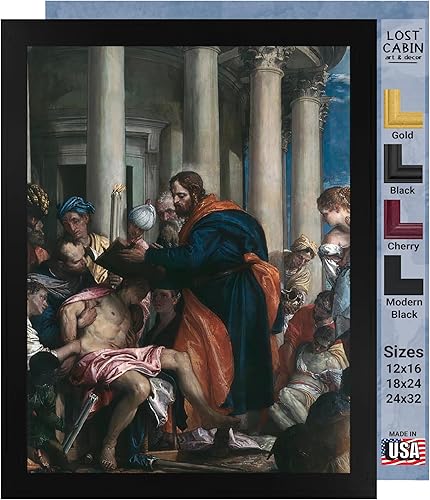 Vista 11 de Lost Cabin Three Archers de Paolo Verones Impresión en marco biselado negro Reproducción de pinturas de obras de arte finas Póster decorativo