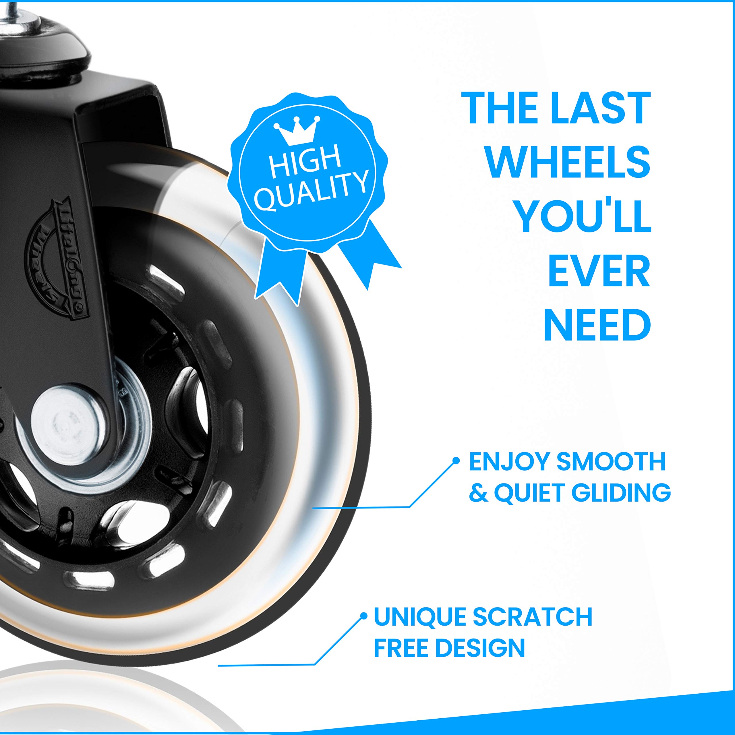 Office Chair Wheels Black Replacement Rubber Chair casters for Hardwood Floors and Carpet, Set