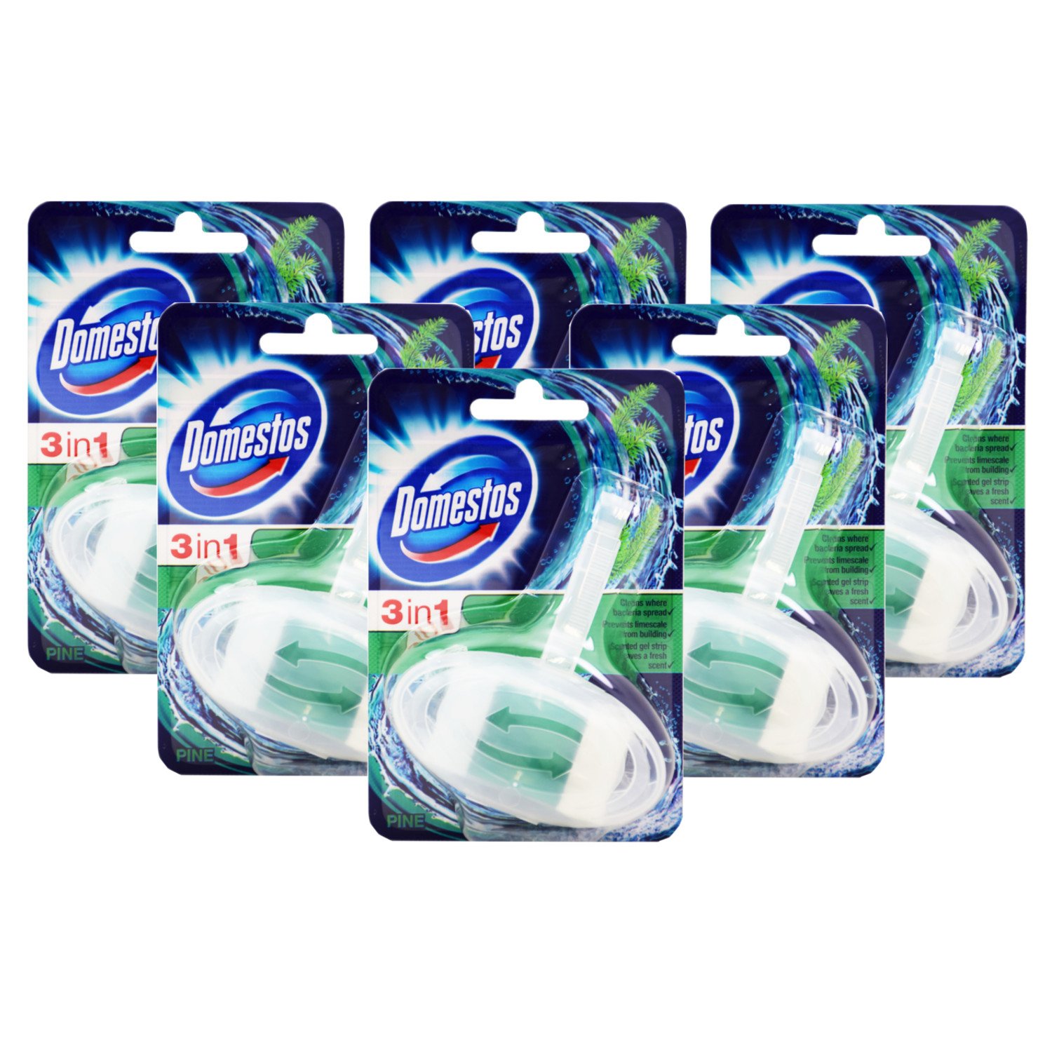 Domestos 6x Pine 3 in 1 Rim Block 40g Toilet Cleaner