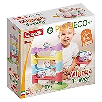 QUERCETTI 86515 Migoga Tower Sound Eco, Pista Biglie per Bambini 18m+, Gioco Educativo con 3 Biglie Sonore, Stimola Coordinazione e Motricità Fine, Materiali Ecologici e Sicuri, Giocattolo Montessori