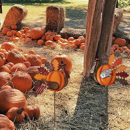 Miniatura 4 de Lulu Home Decoraciones de pavo de Acción de Gracias, juego de 2 estacas de pavo de metal, decoración de otoño, decoración de otoño para exteriores