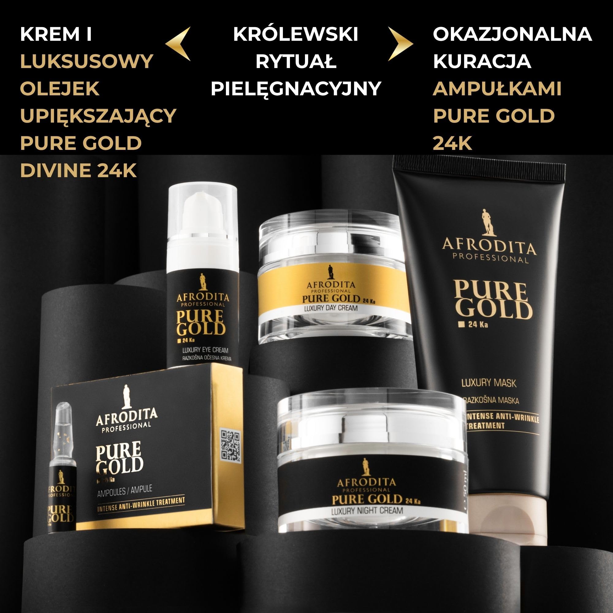 Afrodita Professional Pure Gold 24 Ka luksusowy krem na noc l 50 ml l wydajna formuła przeciwstarzeniowa z cząsteczkami czystego 24-karatowego złota