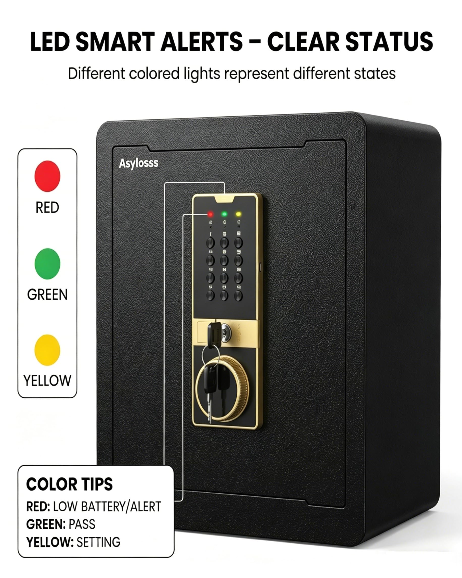 2.0 Cub Safe Box, 44,5 cm di altezza, cassaforte ignifuga con tastiera, chiavi di ricambio e sistema di allarme, cassaforte digitale per documenti, denaro, medicinali