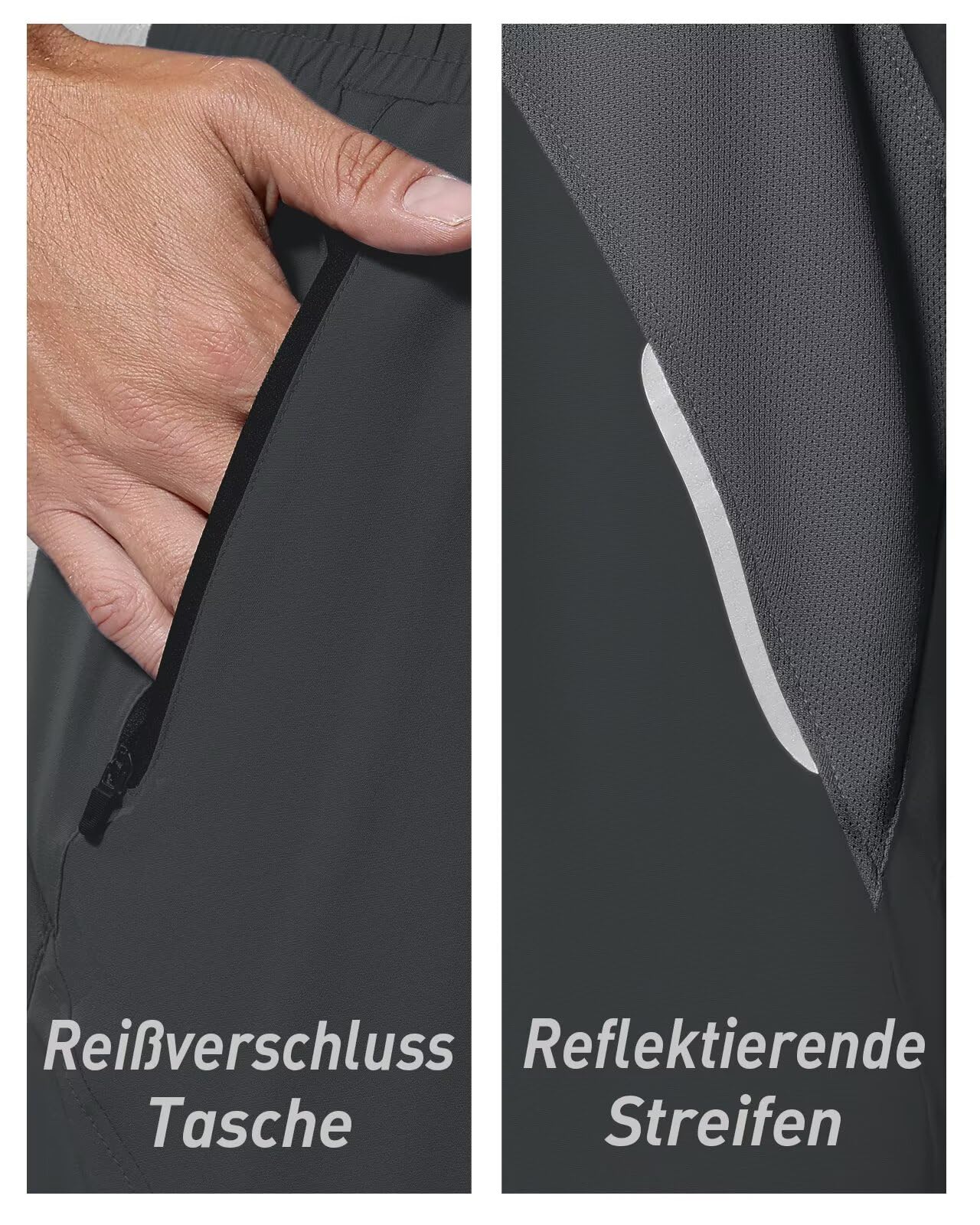 HMIYA 2er Pack Kurze Hosen Herren Atmungsaktiv Sporthose Leicht Laufhose mit Reißverschlusstasche für Training & Freizeit