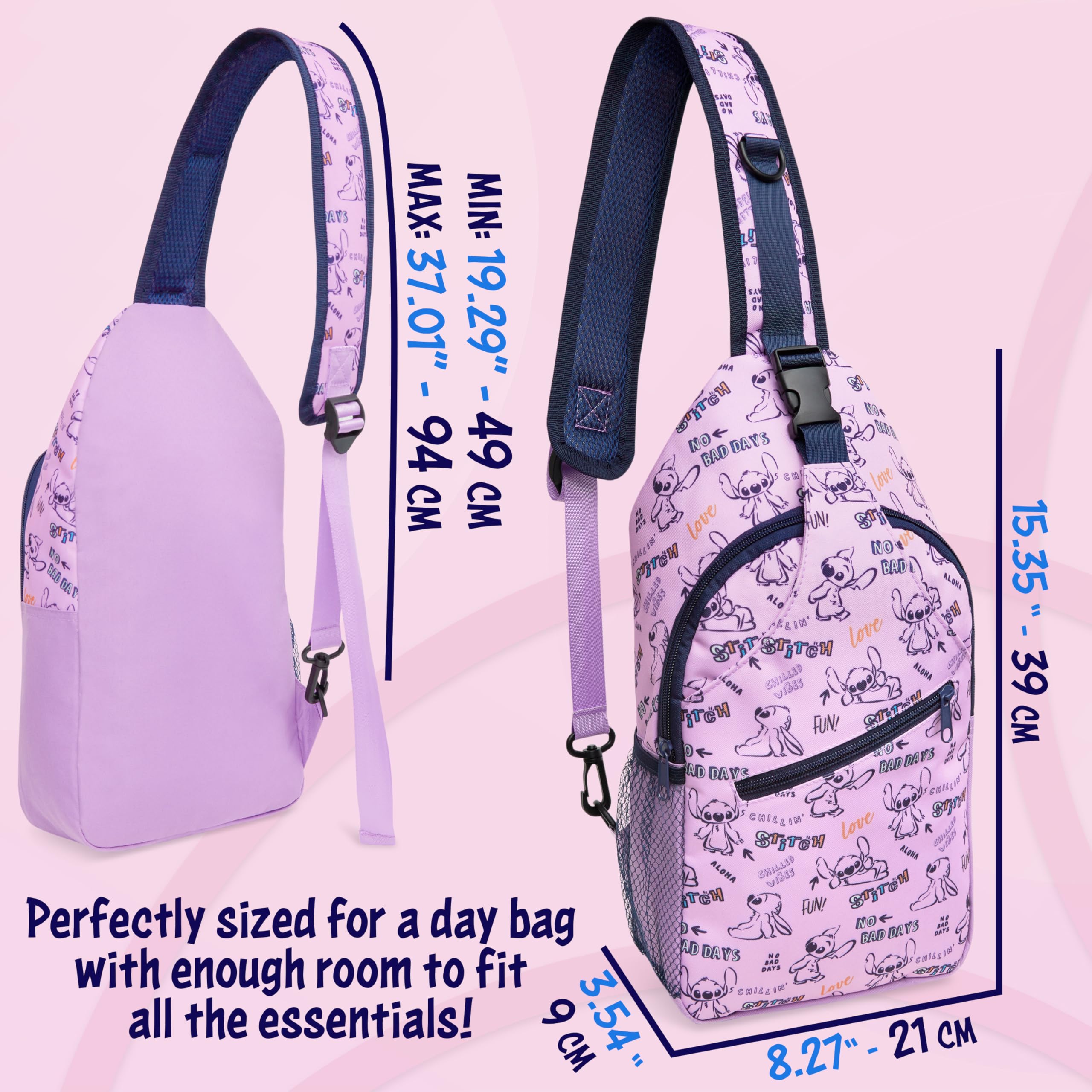 Disney Stitch Borsa Tracolla Bambina, Zaino Monospalla Sling Bag Casual, Borsetta Ragazza con Multitasche e Chiusura Zip