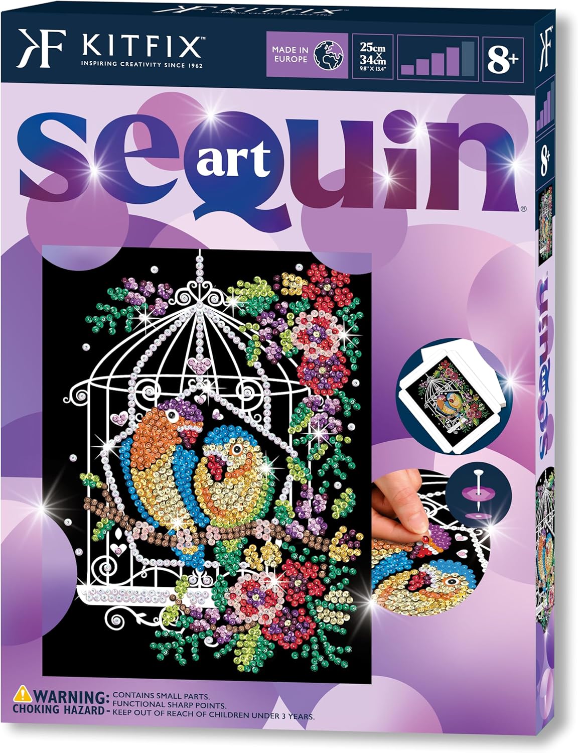 Kitfix - Sequin Art Purple - Birdcage - Creative Set - 27 x 36cm - Craft Kit for Children, Teenagers and Adults Aged 8+ - 1945