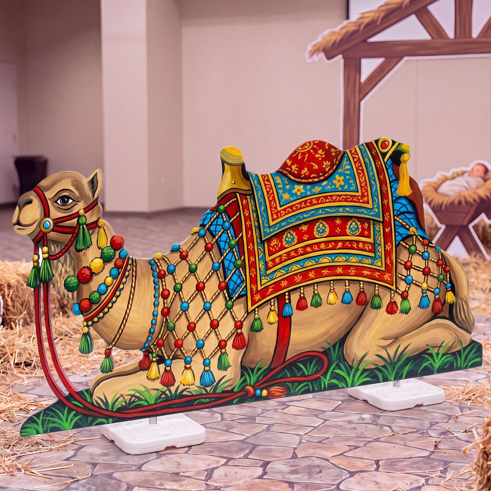 Qunclay 4 ft Camel Cardboard Cutout Life Size Arabian Nights Party Decoration Desert Safari Animal Theme Camel Photo Booth Prop Standee Standup Backdrop for Nativity Scene Egyptian VBS Birthday Decor