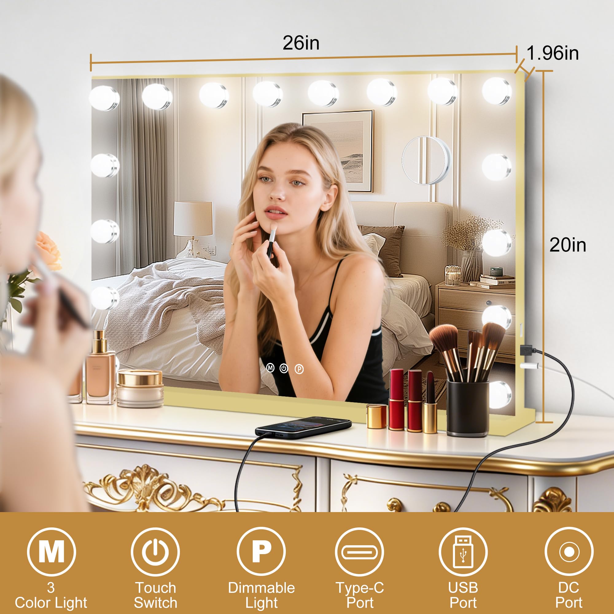 Moonee Lighted Vanity Mirror with Dimmable Bulbs and 10X Magnification