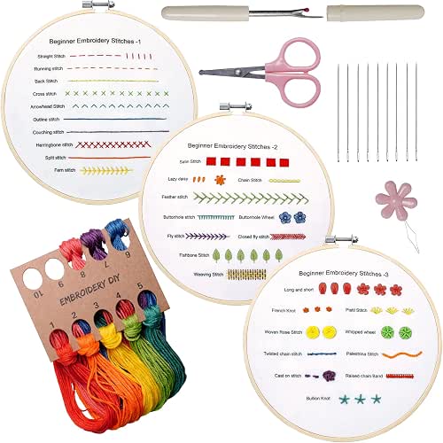 Bonroy Beginners Embroidery Practice kit 3 Sets to Learn 30