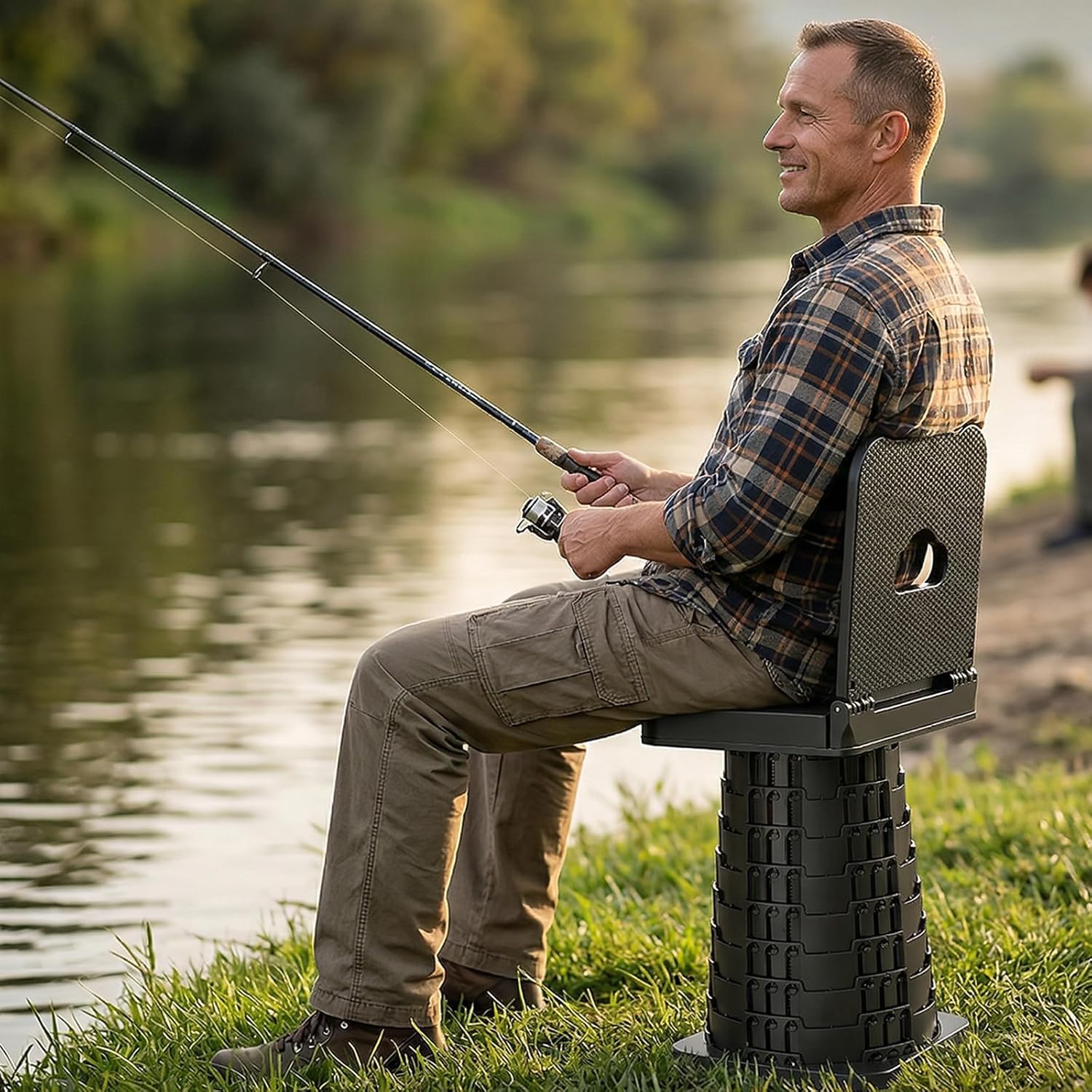 Upgraded Collapsible Stool with Backrest - 600LBS Max Weight, Height Adjustable Portable Folding Chair with Carry Bag, Lightweight Camping Chair for Outdoor Fishing, Hiking, BBQ, Sporting Events