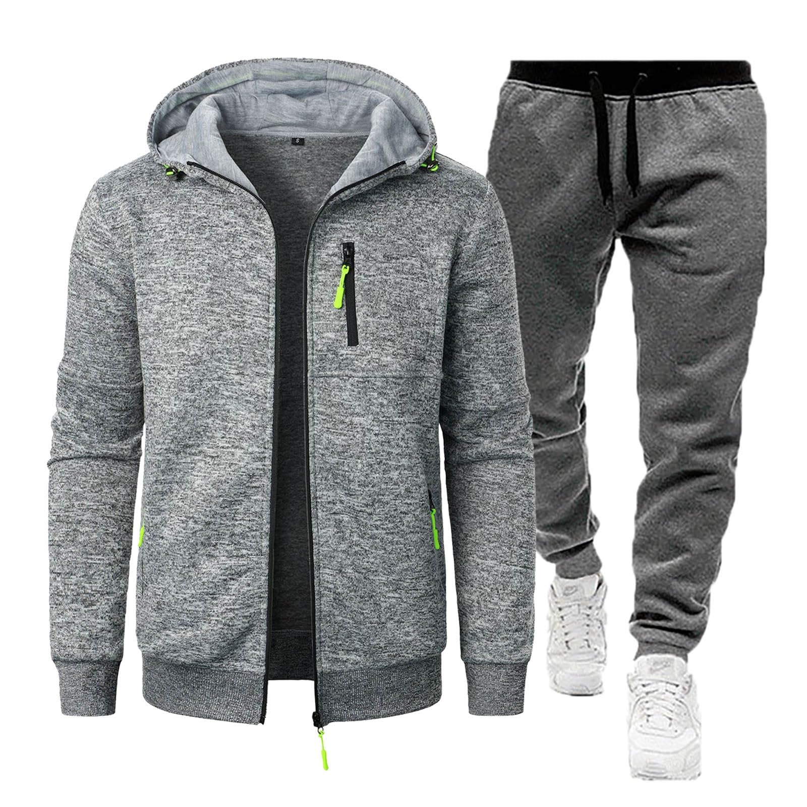 Black Friday Angebote 2024 Ab Wann Jogginganzug Herren 2-Teiliges Set Trainingsanzüge Atmungsaktiv Tracksuit Freizeitanzug Trainingshose Baumwolle Sportanzug Tracksuit Herren(#C Light Gray,L)