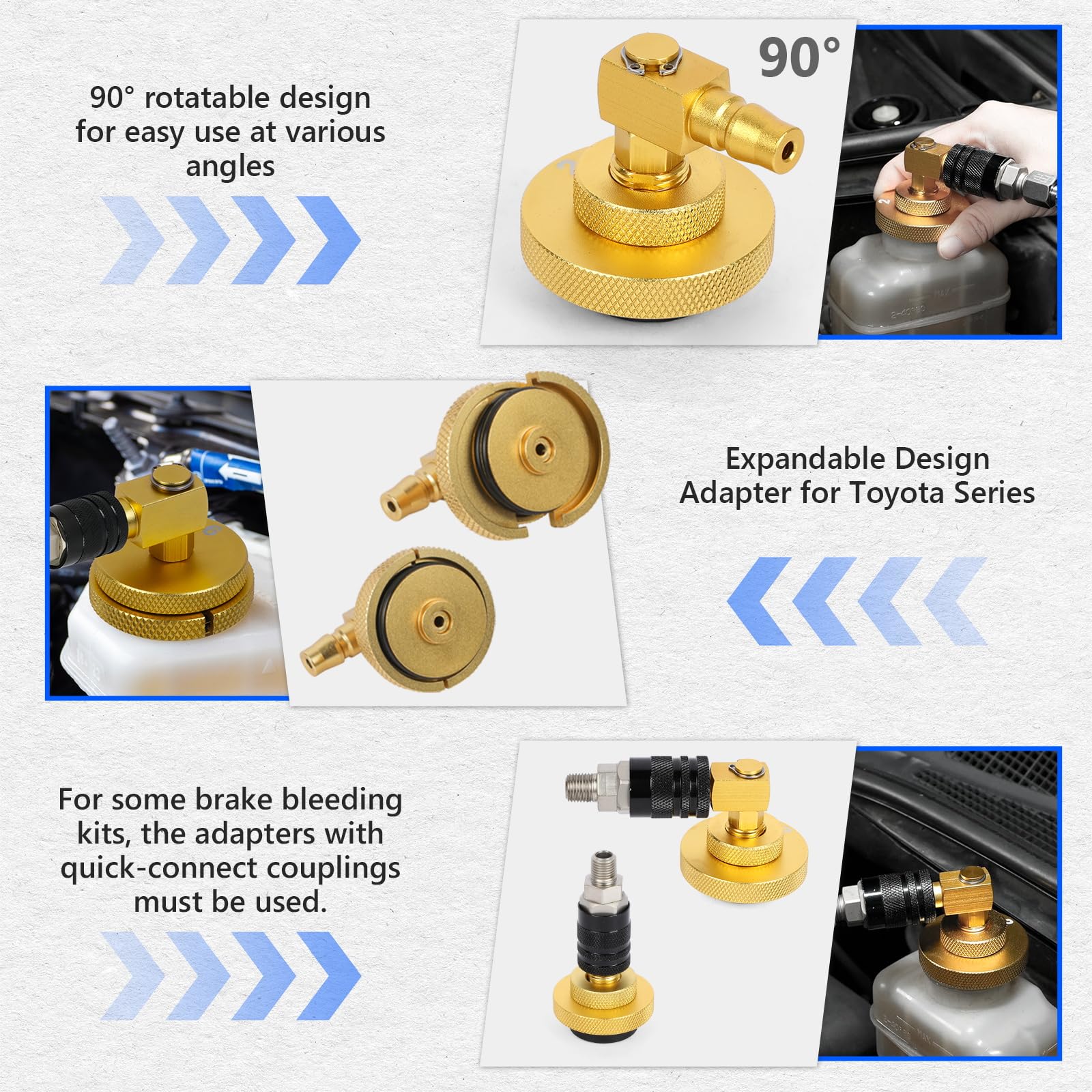 MRCARTOOL Juego de 20 adaptadores universales para cilindro maestro de freno de la mayoría de vehículos, con 16 adaptadores, acoplamiento rápido y 3 adaptadores