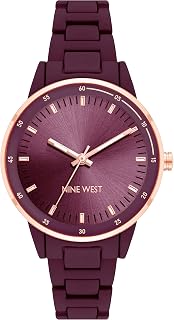 Women's Rubberized Bracelet Watch, NW/2934, Burgundy/Rose Gold