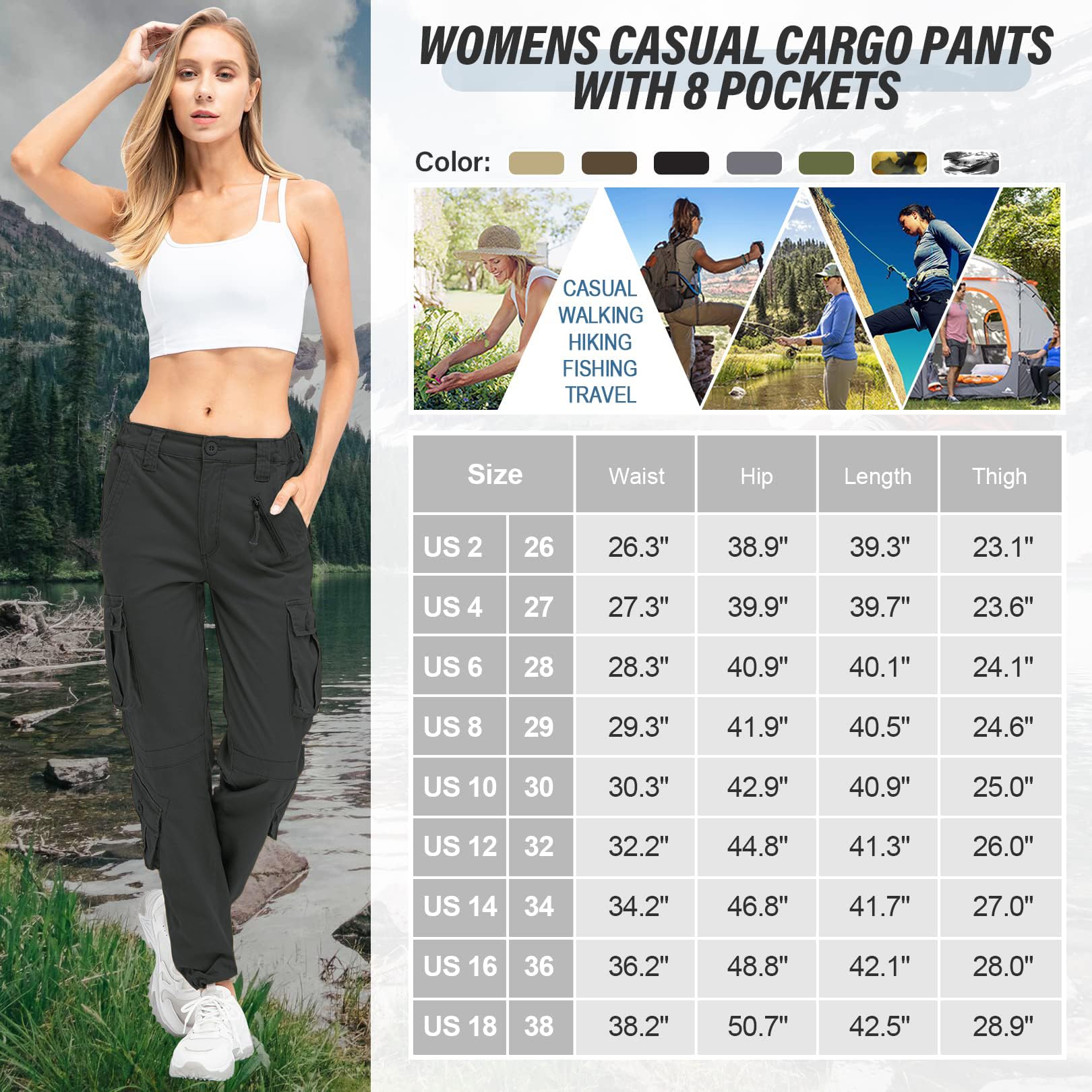 Jessie Kidden Pantaloni cargo da combattimento da donna, mimetici, militari, tattici, da lavoro