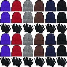 48 Pack Kids Winter Beanies Hat and Gloves Set Bulk Kids Skull Winter Caps Stretchy Knit Gloves for Boys Girls