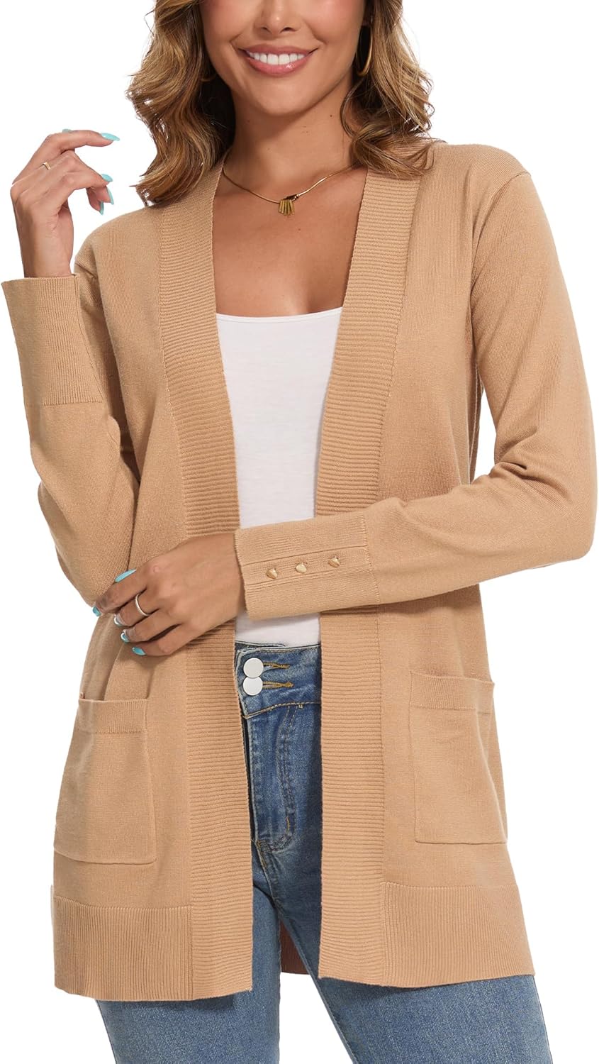 Cardigan for Women Dressy Long Sleeve Casual Open Front Knit Cardigan Sweaters Pockets - Image 2