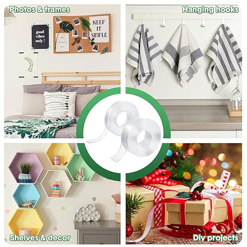 Miniatura 5 de Thenshop 20 rollos de cinta adhesiva de doble cara resistente de 0.59 pulgadas + 1.18 pulgadas en total 98.5 pies de cinta adhesiva de dos caras