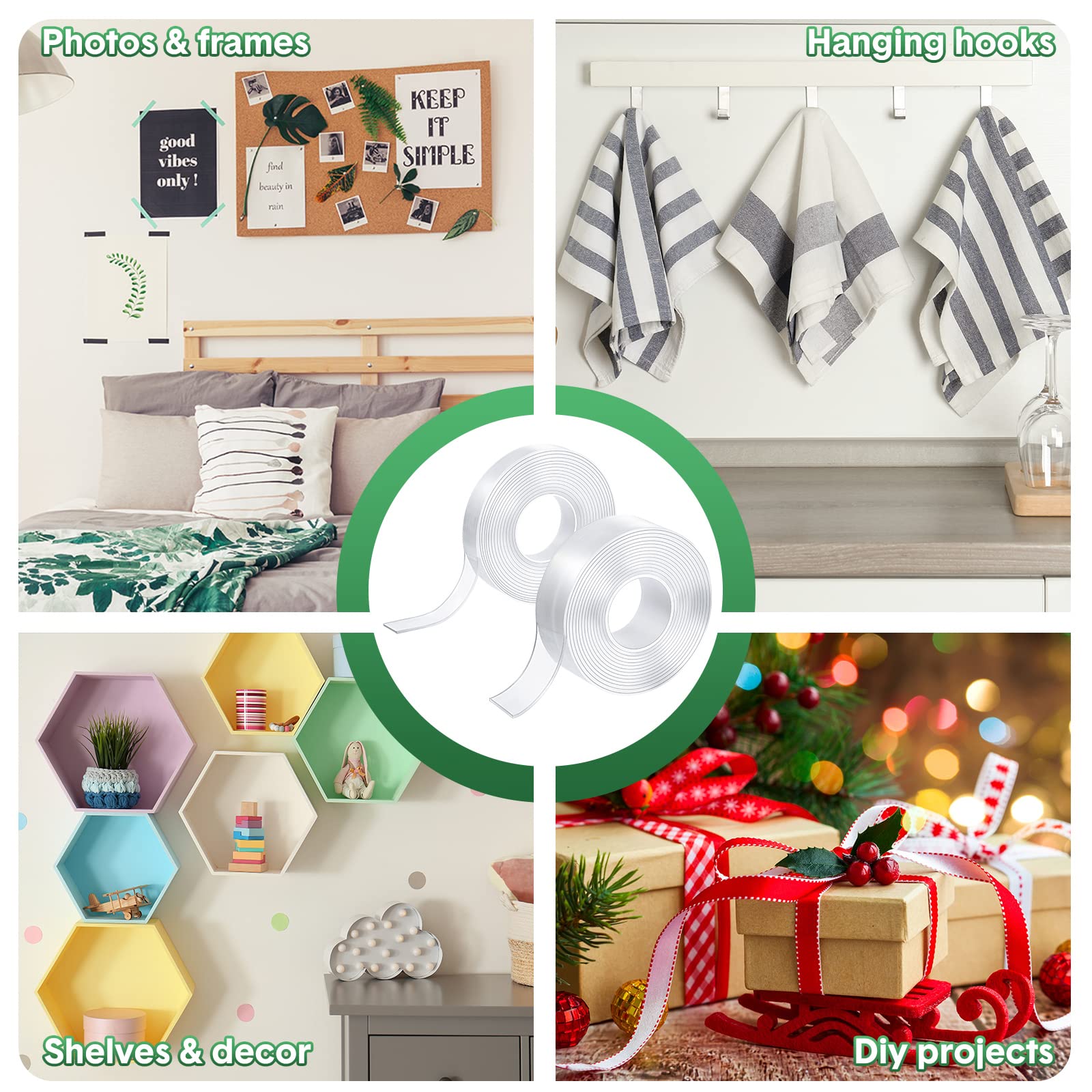 Thenshop 20 rotoli di nastro biadesivo resistente, 1,5 cm + 3 cm in totale 30 m, nastro biadesivo trasparente, fai da te, per pareti, tappeti, foto, poster, decorazioni per feste