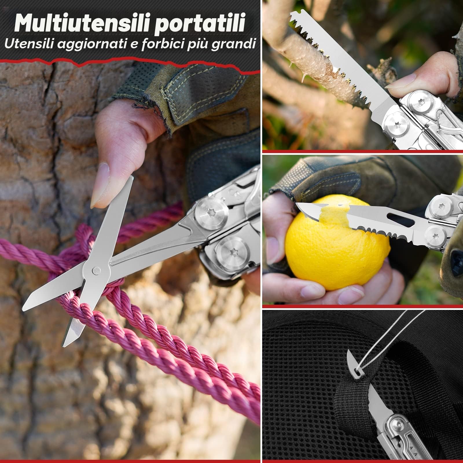 BIBURY Pinza Multiuso,22 in 1 Pinza Multifunzione in Acciaio Inox, Pieghevole con Forbici Potenziati e Martello,Utensile Multifunzione con Serrature di Sicurezza per Esterno,Campeggio,Emergenza
