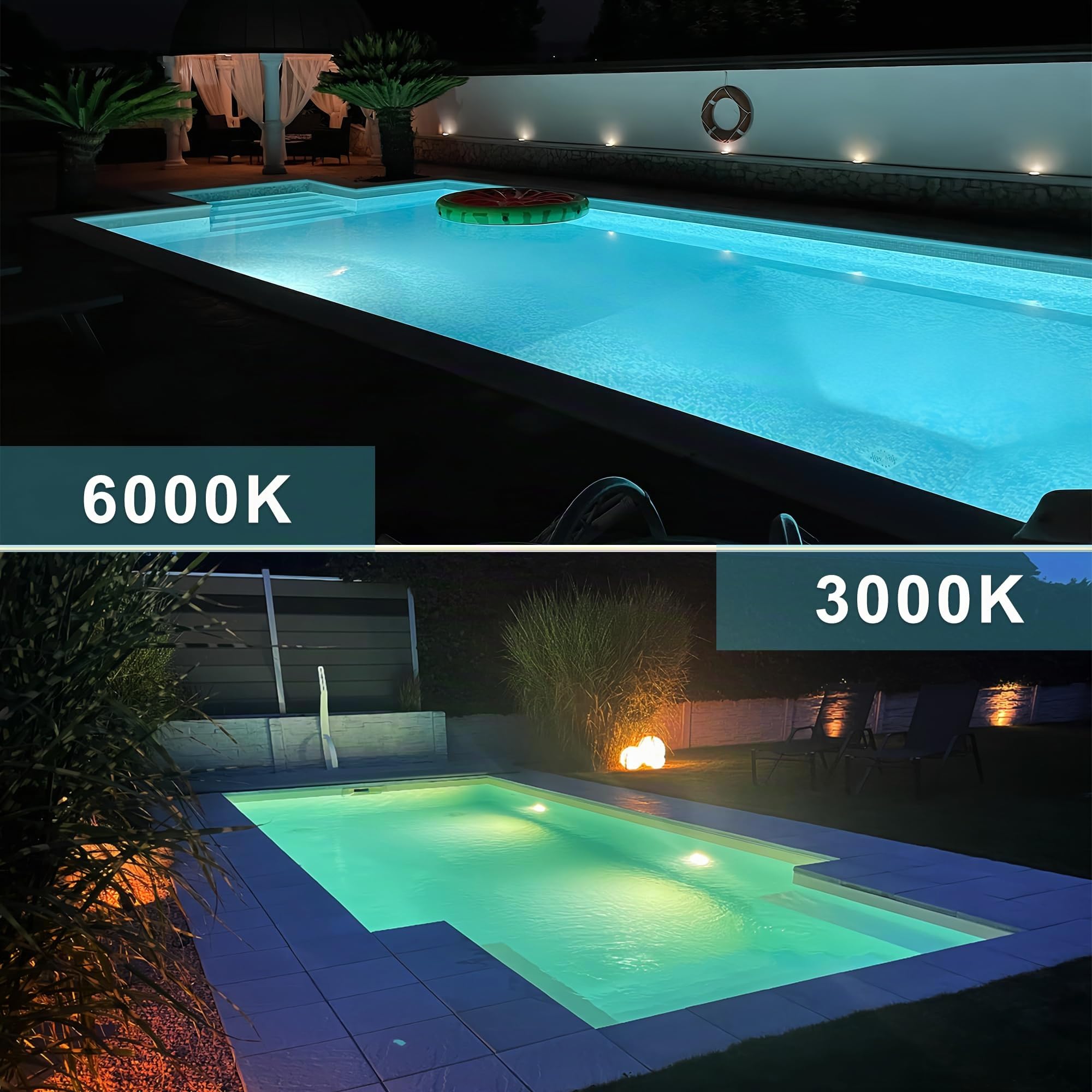 LyLmLe Luce Piscina LED Riempito di Resina, 35W Faretti LED Illuminazione ultrapiatta(équivalent 300W Lampada alogena), 3500lm,140°angolo, IP68 Impermeabile, Montaggio Superficiale, 12V AC/DC,6000K