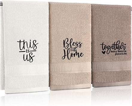 FuWeave 3 Pcs Farmhouse Decorative Hand Towels for Bathroom and Kitchen Rustic Embroidered Cotton Hand Towels Decorative Set for Boho Bathroom DecorBrown,Inspirational Language