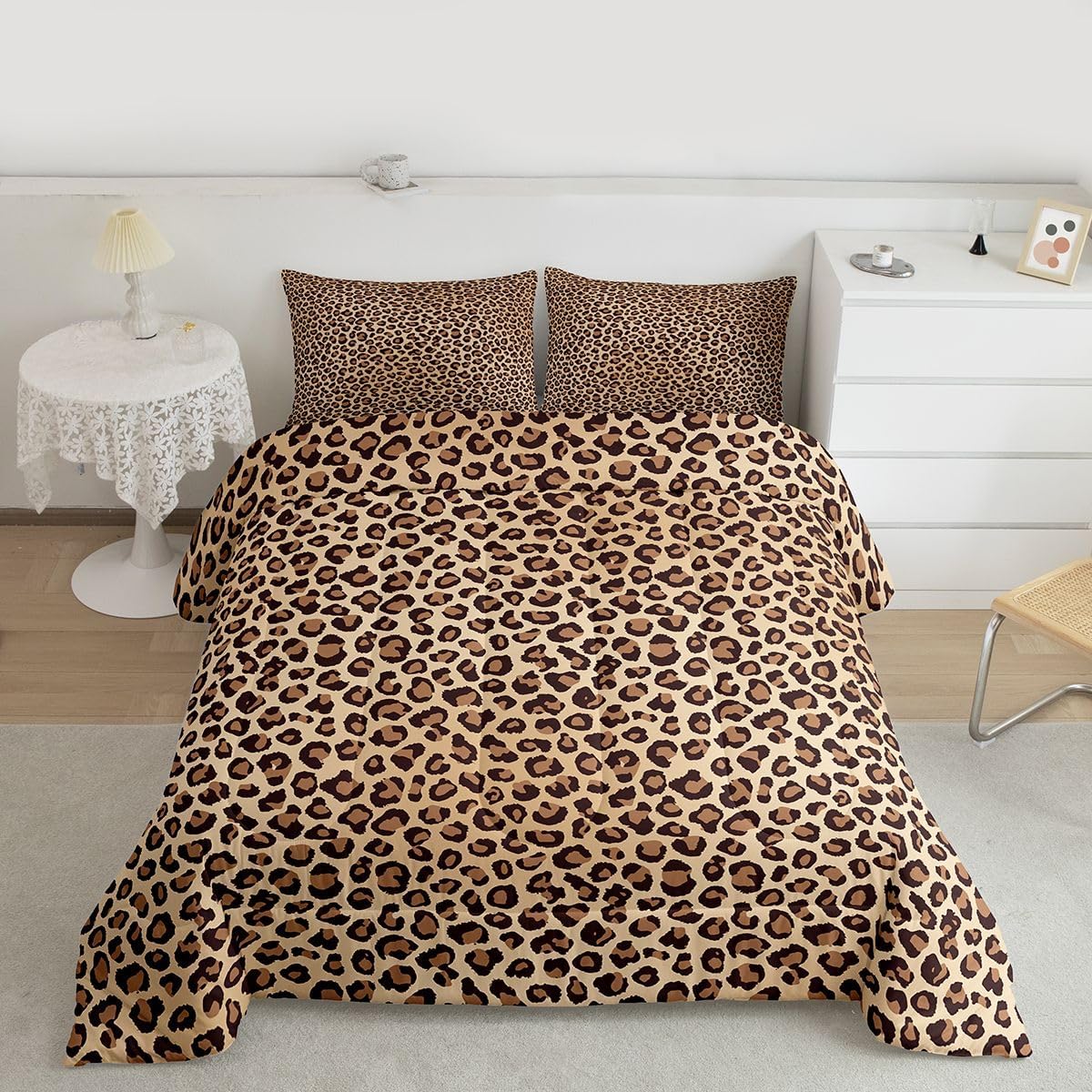 Feelyou Black Brown Leopard Print Comforter Women Cheetah Print Comforter Set for Kids Boys Girls Men Africa Animal Wildlife Bedding Set Soft Decor Safari Duvet Set Twin Size Quilt Boys