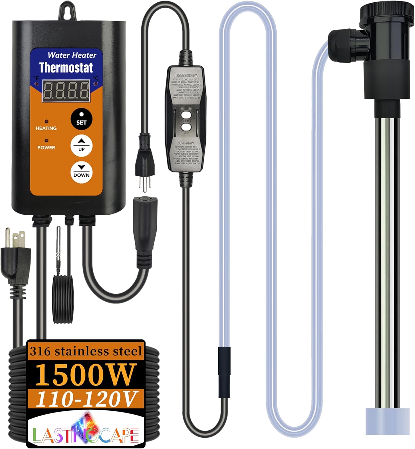 1500W Fully Submersible Inflatable Hot Tub Heater with Thermostat and GFCI, Portable Electric Water Heater for Bathtubs, Swimming Pools, Above Ground Pools and Baptistry