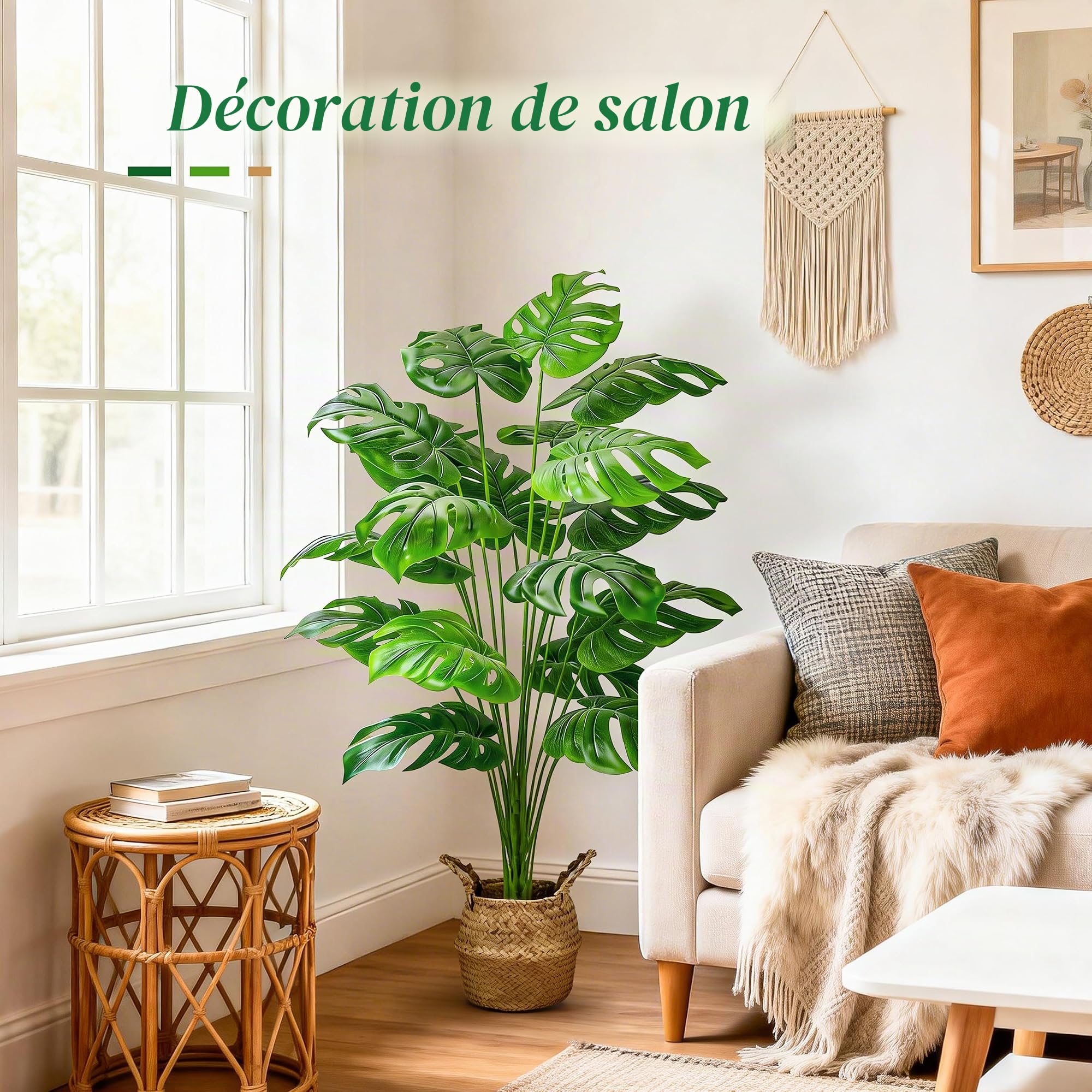 Der Rose Plantes artificielles de 112 cm de haut avec panier, grandes plantes artificielles Monstera pour intérieur, arbre synthétique facile à assembler pour extérieur, bureau, salon
