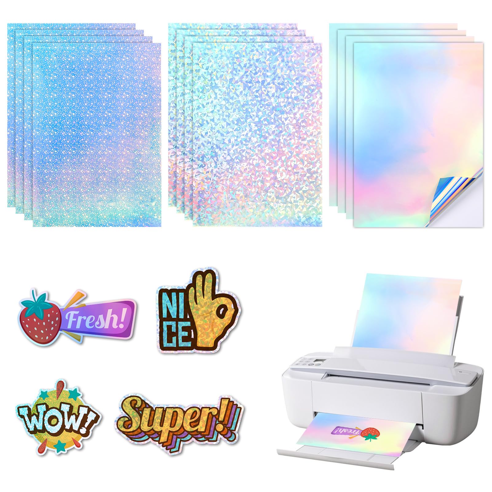 100 Bustine Protettive Per Carte Collezionabili - Olografiche Laser Arcobaleno Con Cuori E Stelle - 65x90 Mm - Caricamento Laterale - Per Carte Fotografiche, Pokemon, Baseball - 3
