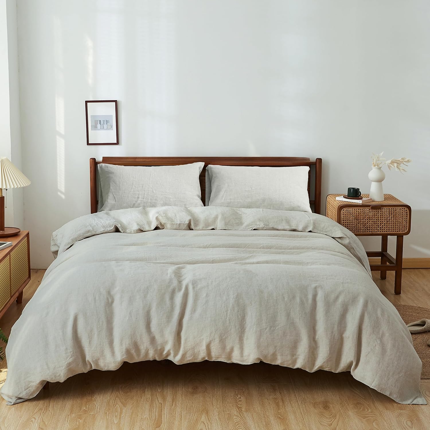 FALUCA 100% Linen Duvet Cover - Organic Breathable Bedding Set for All Seasons, Soft Comfotable Duvet Cover Natural Flax Farmhouse Bedding (Linen, Queen)