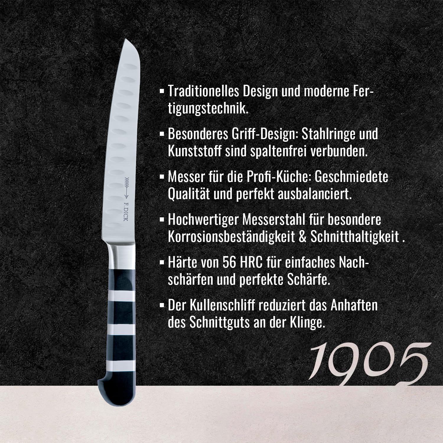 F. DICK Cuchillo universal 1905 (cuchillo con hoja de 15 cm, acero X50CrMoV15, acero inoxidable, 56° HRC) 81911152K