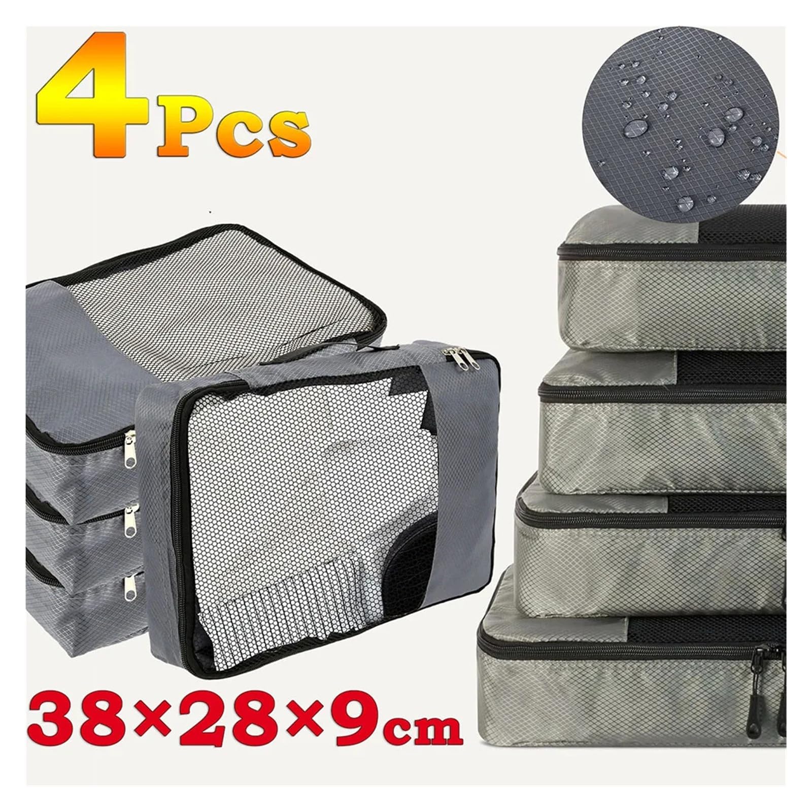 Organizador de equipaje con bolsas de almacenamiento de viaje de 4 piezas | Bolsas de embalaje de tela Oxford con tapa de malla y cremallera for viajar