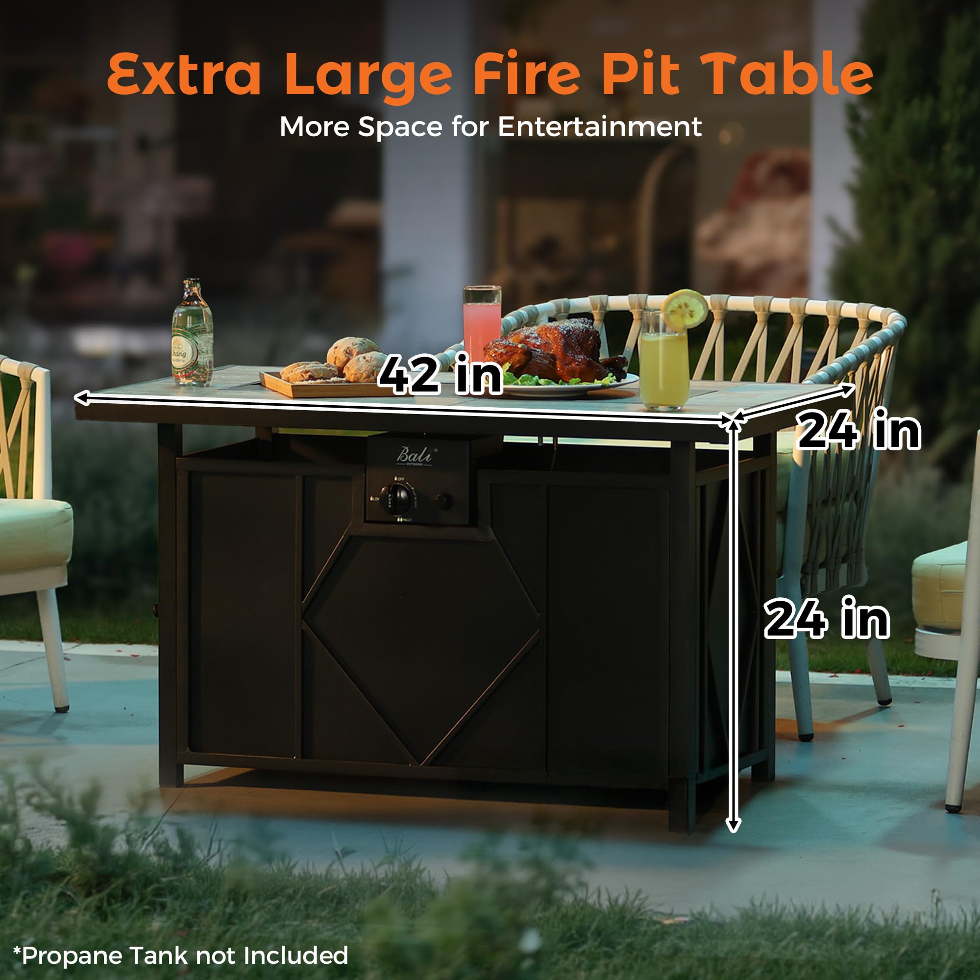 BALI OUTDOORS 42 inch Propane Fire Pit Patio Outdoor Fire Pit Table Large Black Firepits for Outside Rectangular - 5
