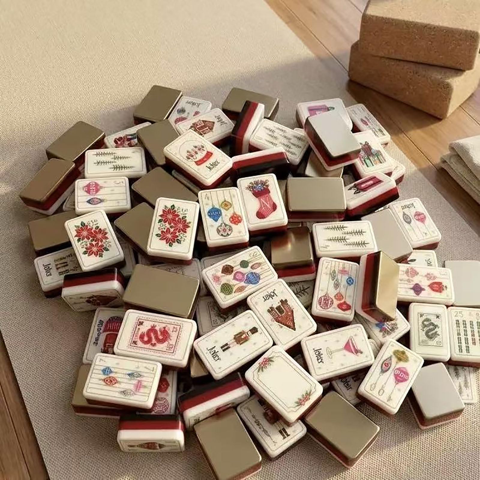 Set di Mahjong tema natalizio (160 pezzi),per serata di gioco in famiglia