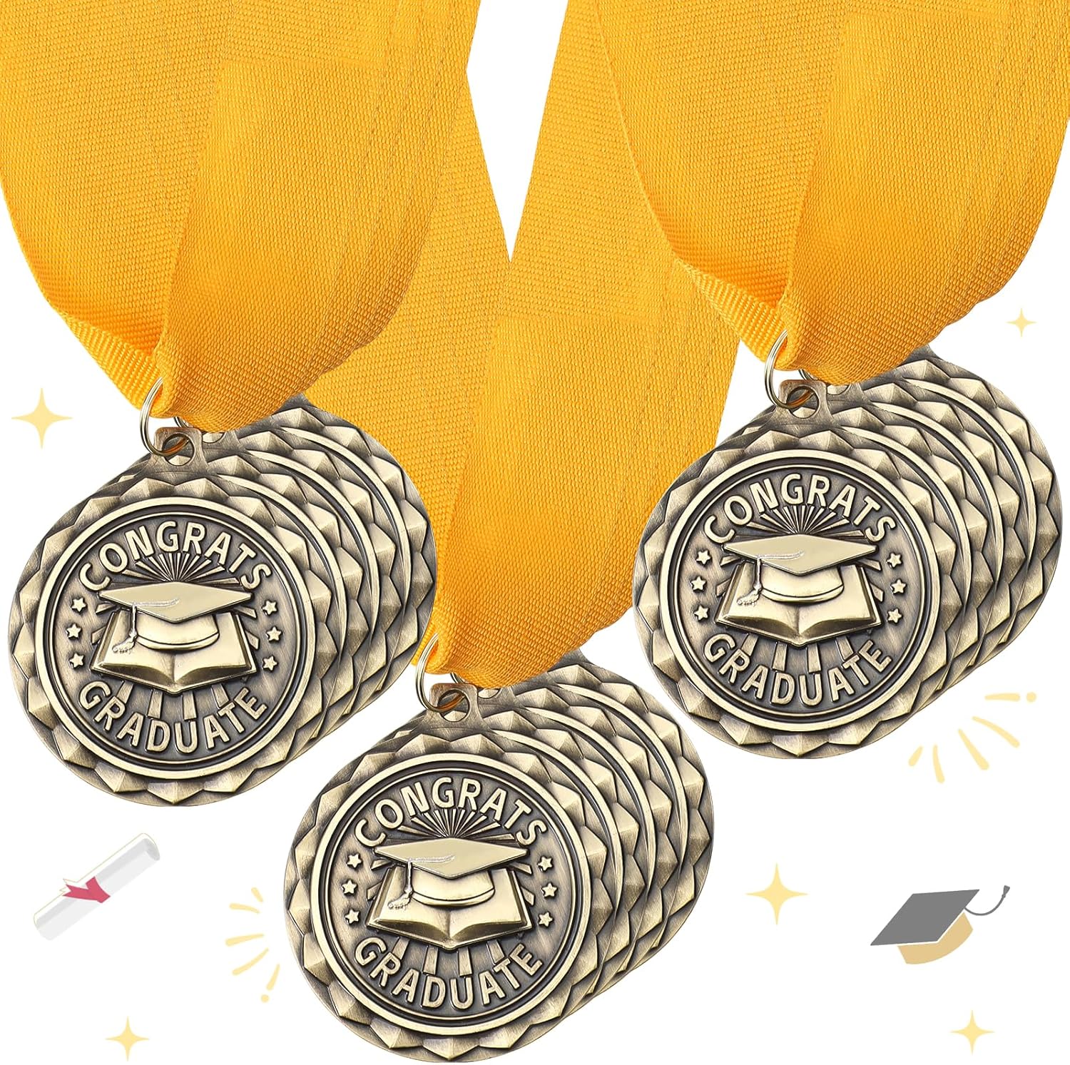 RoundFunny Graduation Award Medals Winner Gold Medal Gold Prizes for Sports Competitions Party, 2 Inches