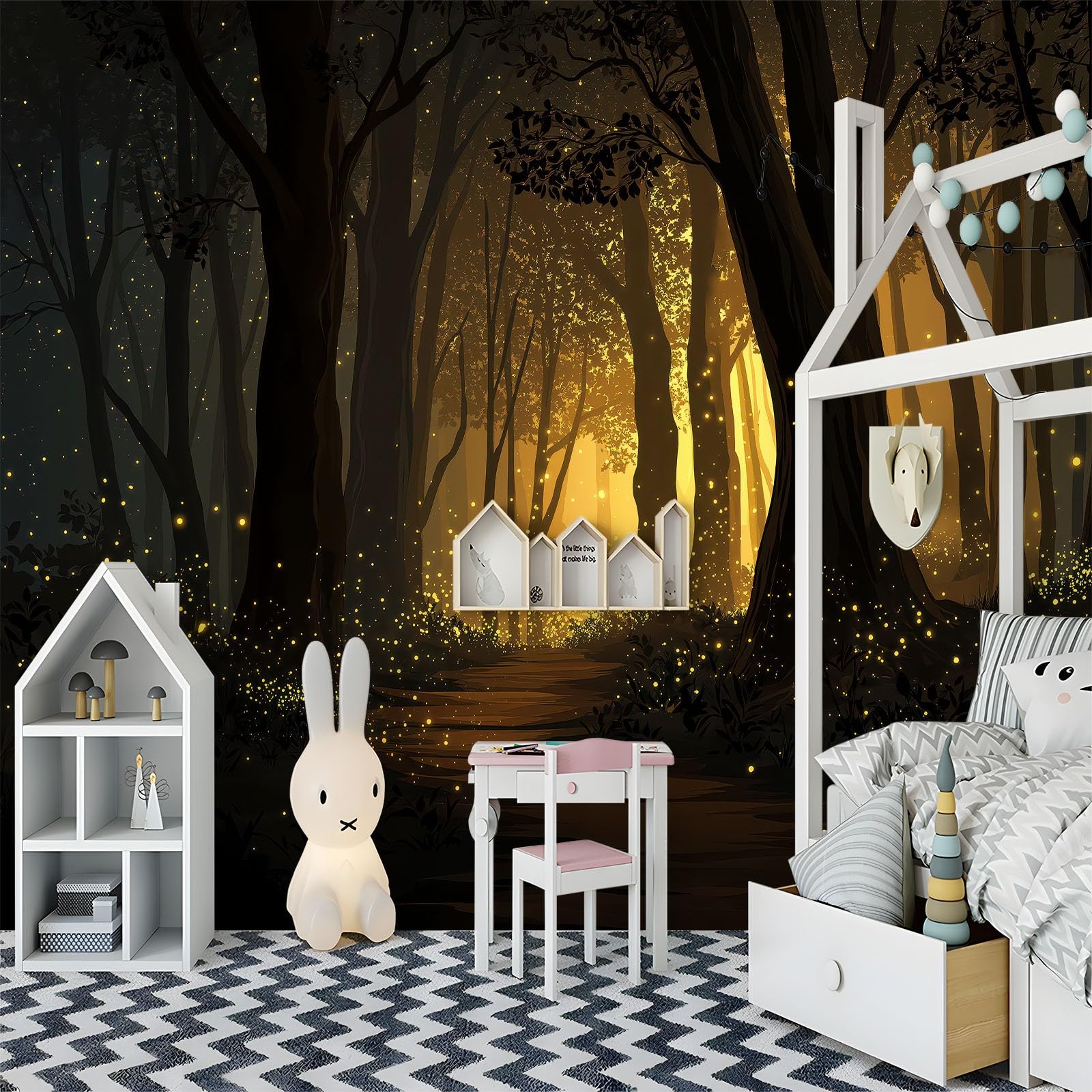 Papel Pintado Mural Dibujos Animados Bosque Luciérnagas 250An x 175Al cm, Decoración de Pared Fotográfica Anime para Salón Dormitorio Oficina Habitación Infantil - Poster Mural Fácil de Instalar