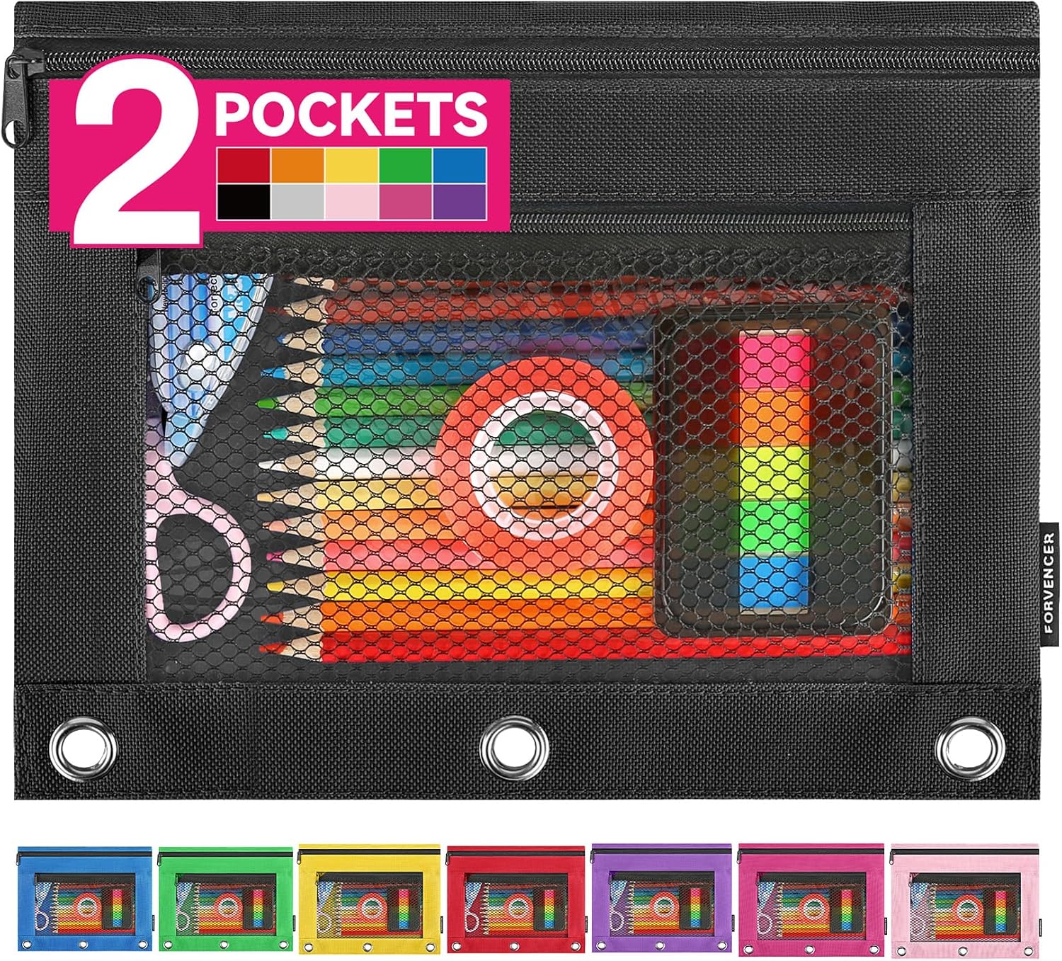 Forvencer Pencil Pouch for 3 Ring Binder, Clear Zipper Pencil Pouch Bag