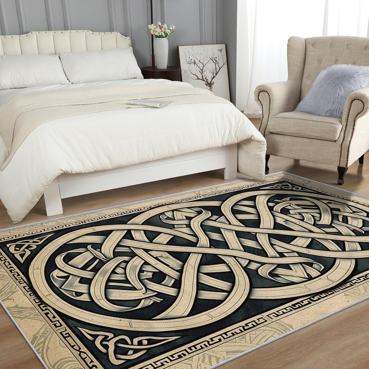 Celtic Rug 2x3 Throw - Celtic Knot Rugs for Entryway, Bedroom, Home Decor - Viking Area Rug - Vintage Indoor Door Mat - Washable & Non Slip