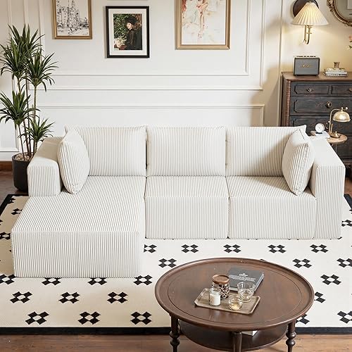 Sofá Cloud de 105 pulgadas con diván en forma de L, juego de sofá modular con asiento profundo, sofás tapizados sin hueso para sala de estar y