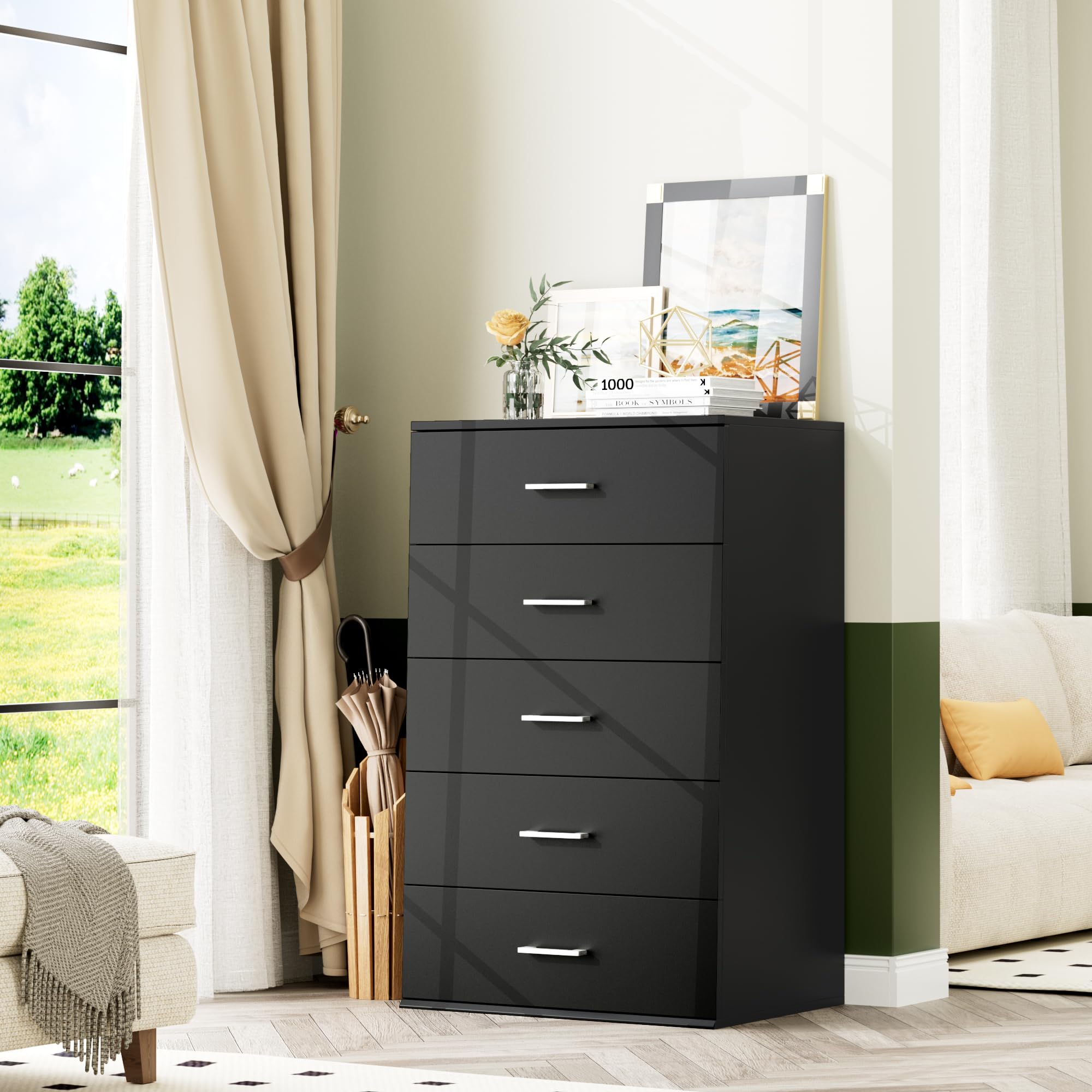 TTVIEW 5 Drawer Dresser Chest, Tall Dresser Storage Tower with Metal ...