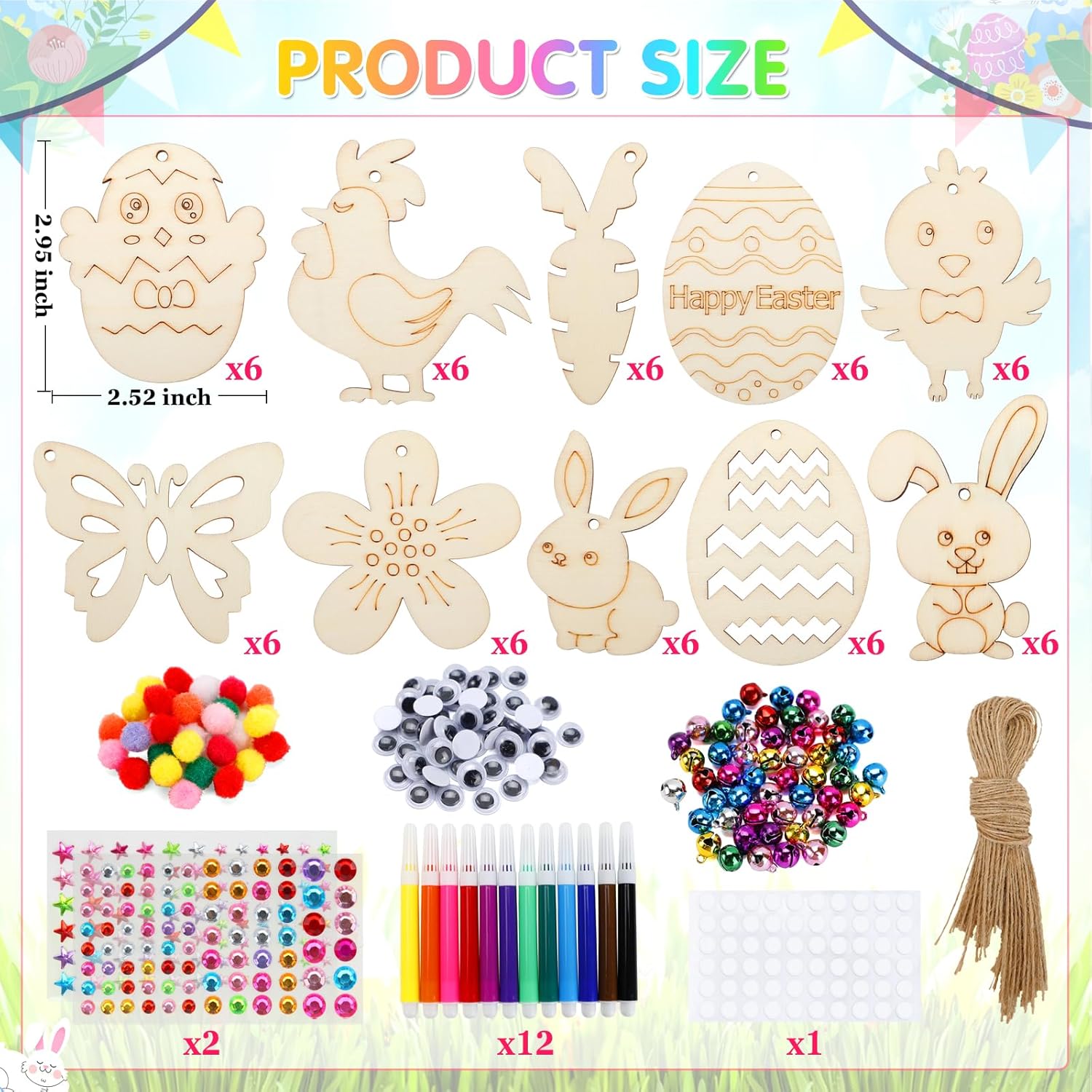 60 Pcs Easter Arts Crafts Supplies Painting Kit Party Favors Spring Classroom Activities Basket Stuffers Hanging Tree Ornaments Decor